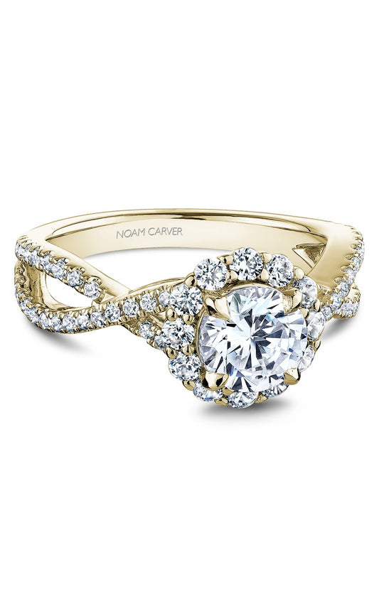 14K Yellow Gold Halo Round Engagement Ring