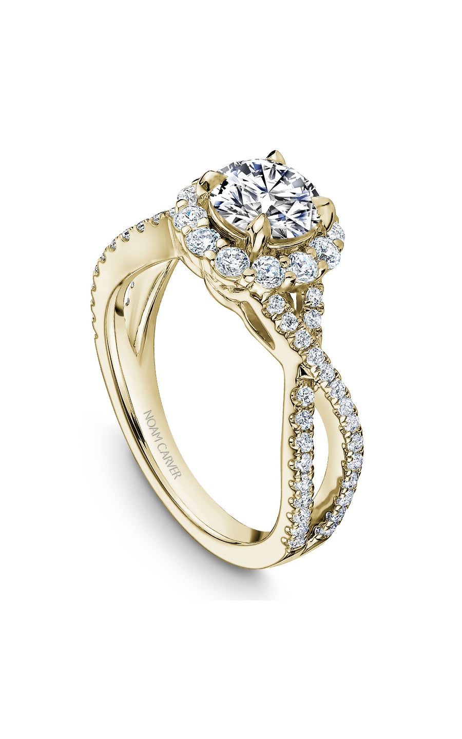 14K Yellow Gold Halo Round Engagement Ring