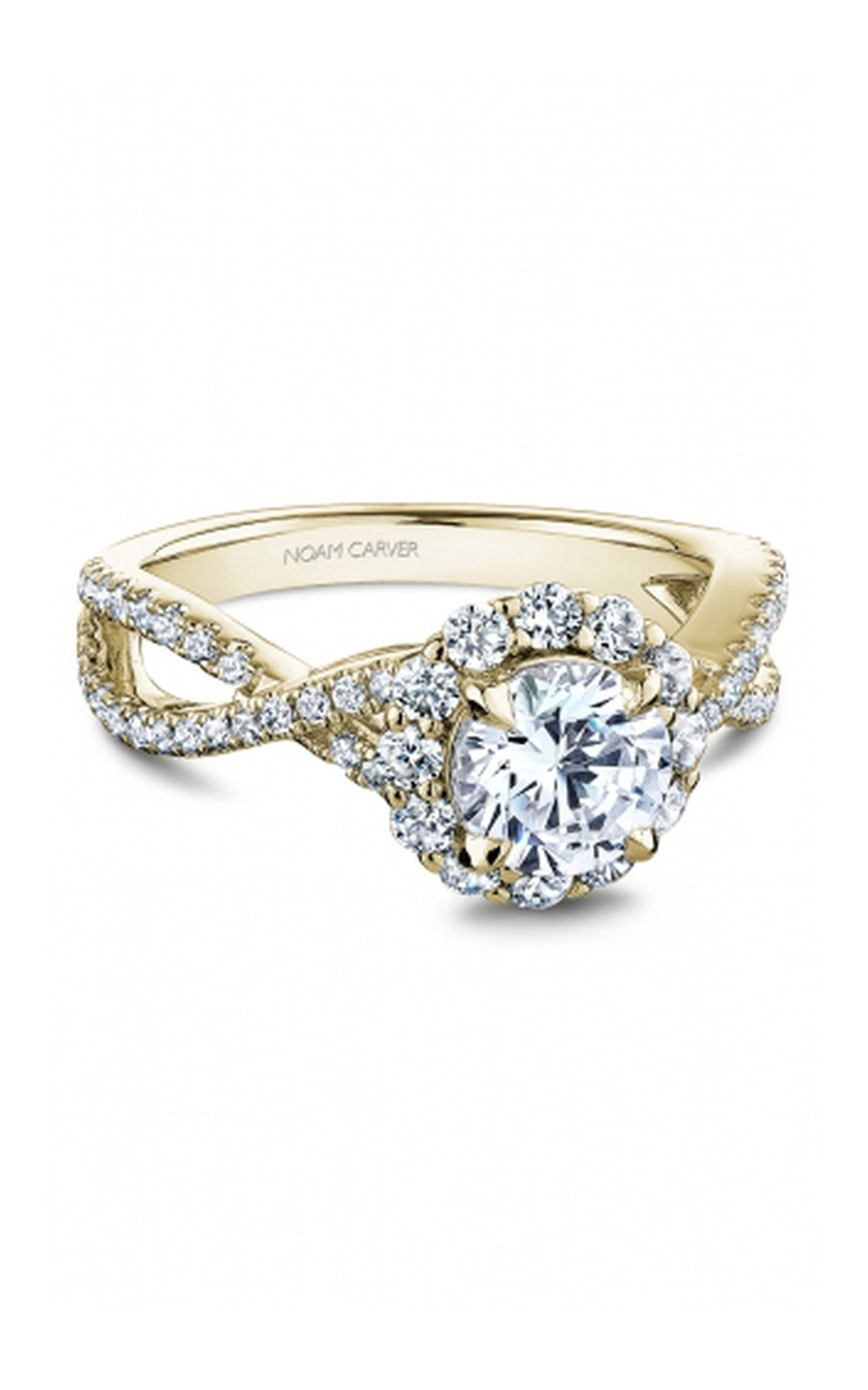 18K Yellow Gold Halo Round Engagement Ring