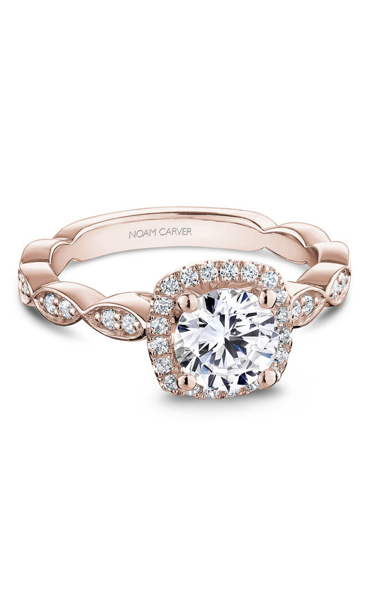 14K Rose Gold Halo Round Engagement Ring