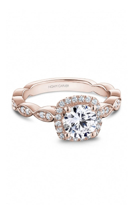18K Rose Gold Halo Round Engagement Ring