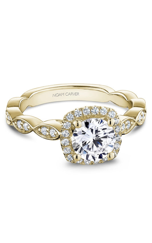 14K Yellow Gold Halo Round Engagement Ring