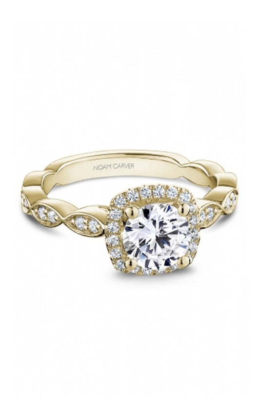 18K Yellow Gold Halo Round Engagement Ring