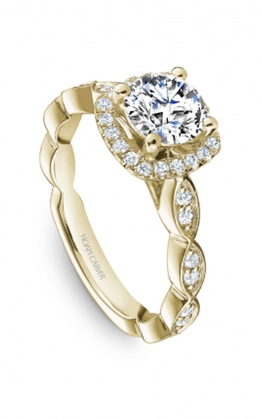 18K Yellow Gold Halo Round Engagement Ring