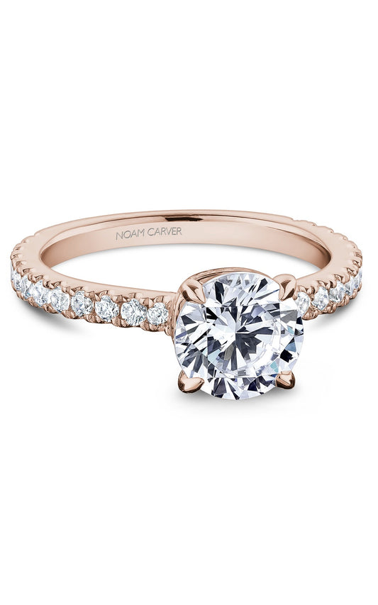 14K Rose Gold Sidestone Round Engagement Ring