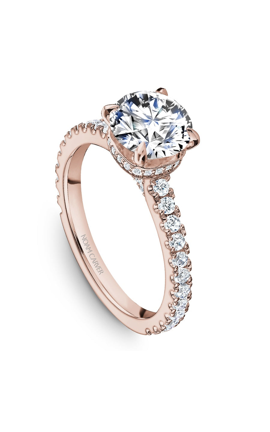 14K Rose Gold Sidestone Round Engagement Ring