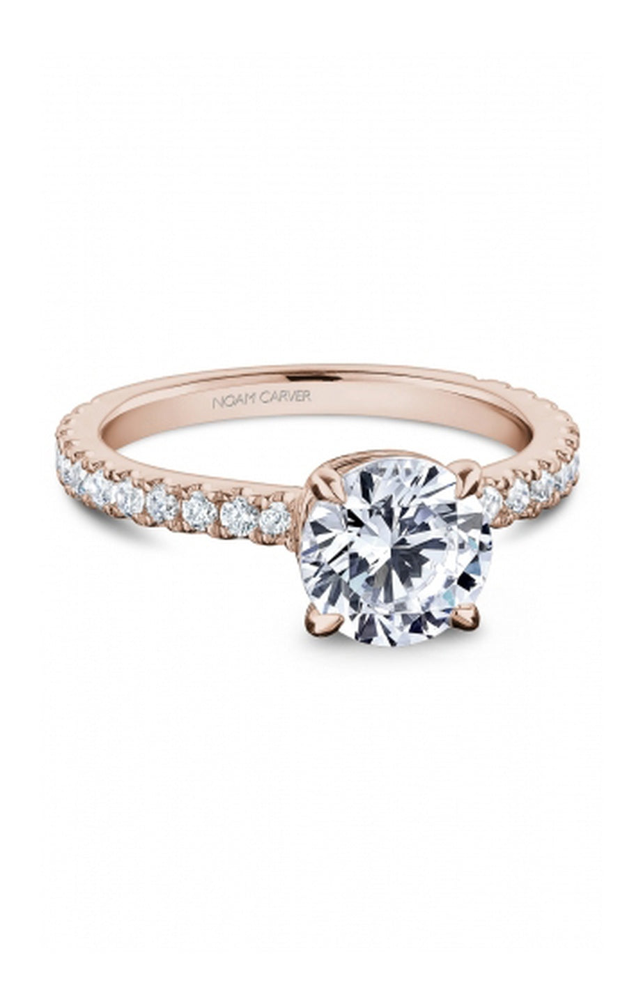 18K Rose Gold Sidestone Round Engagement Ring