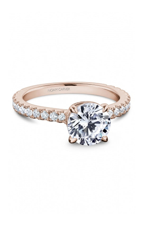 18K Rose Gold Sidestone Round Engagement Ring
