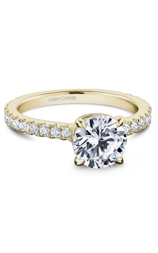 14K Yellow Gold Sidestone Round Engagement Ring
