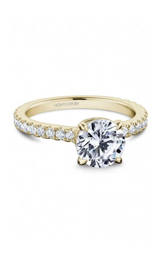 18K Yellow Gold Sidestone Round Engagement Ring
