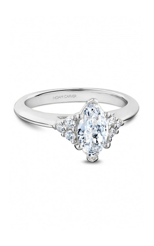 18K White Gold Sidestone Marquise Engagement Ring