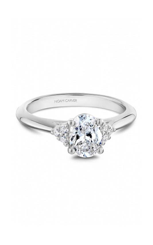 18K White Gold Sidestone Oval Engagement Ring