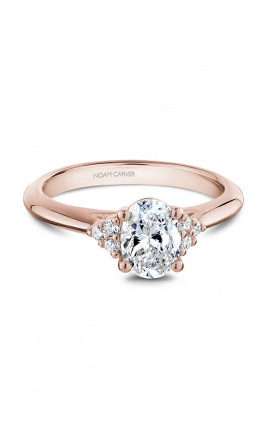 18K Rose Gold Sidestone Oval Engagement Ring