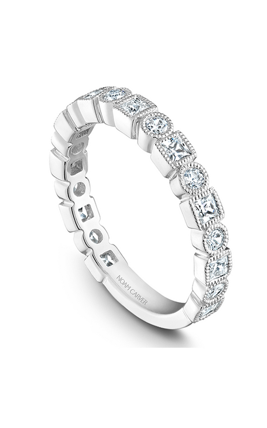 14K White Gold Stackables Princess and Round Wedding Band