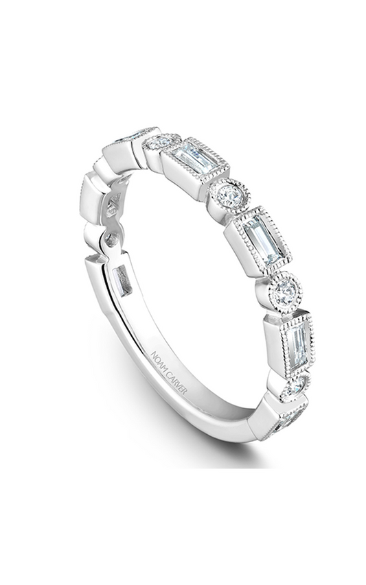 14K White Gold Stackables Baguette and Round Wedding Band