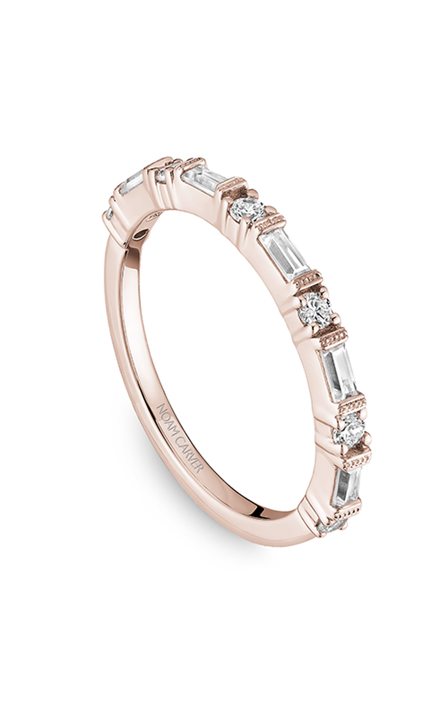 14K Rose Gold Stackables Baguette and Round Wedding Band