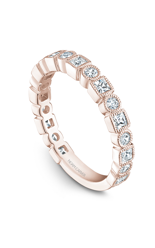 14K Rose Gold Stackables Princess and Round Wedding Band