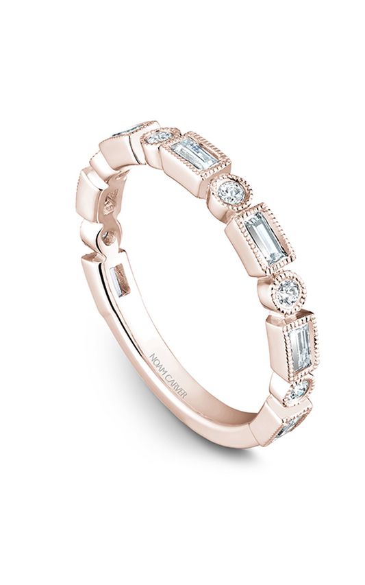 14K Rose Gold Stackables Baguette and Round Wedding Band