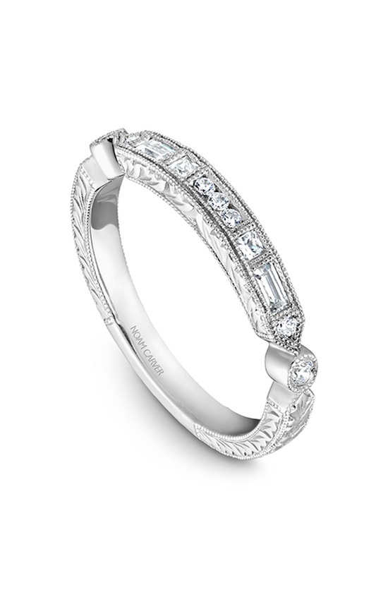18K White Gold Stackables Baguette and Round Wedding Band