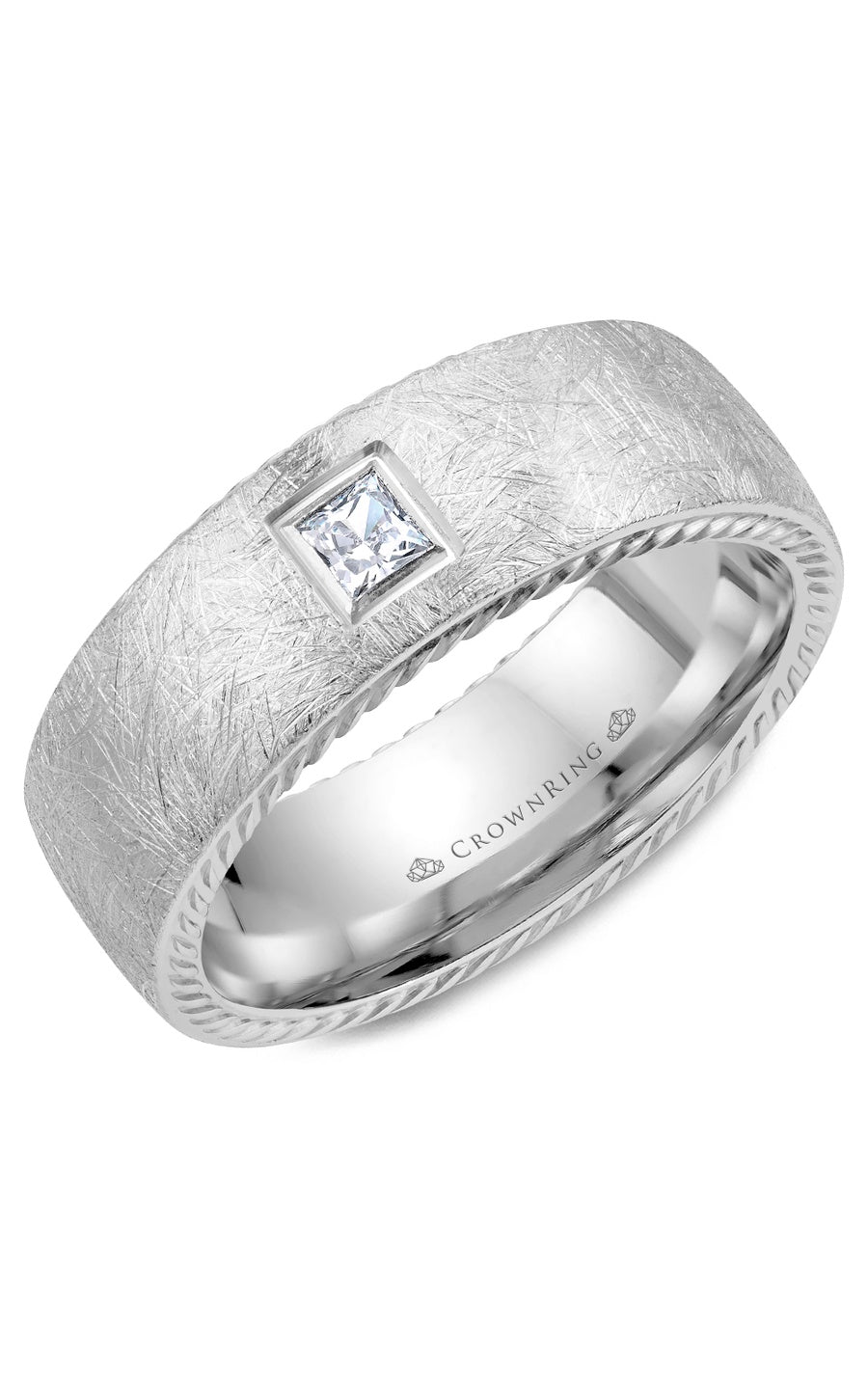 A 8.00mm Crownring Wedding Band in White Gold With 1 PR, TCW 0.15ct