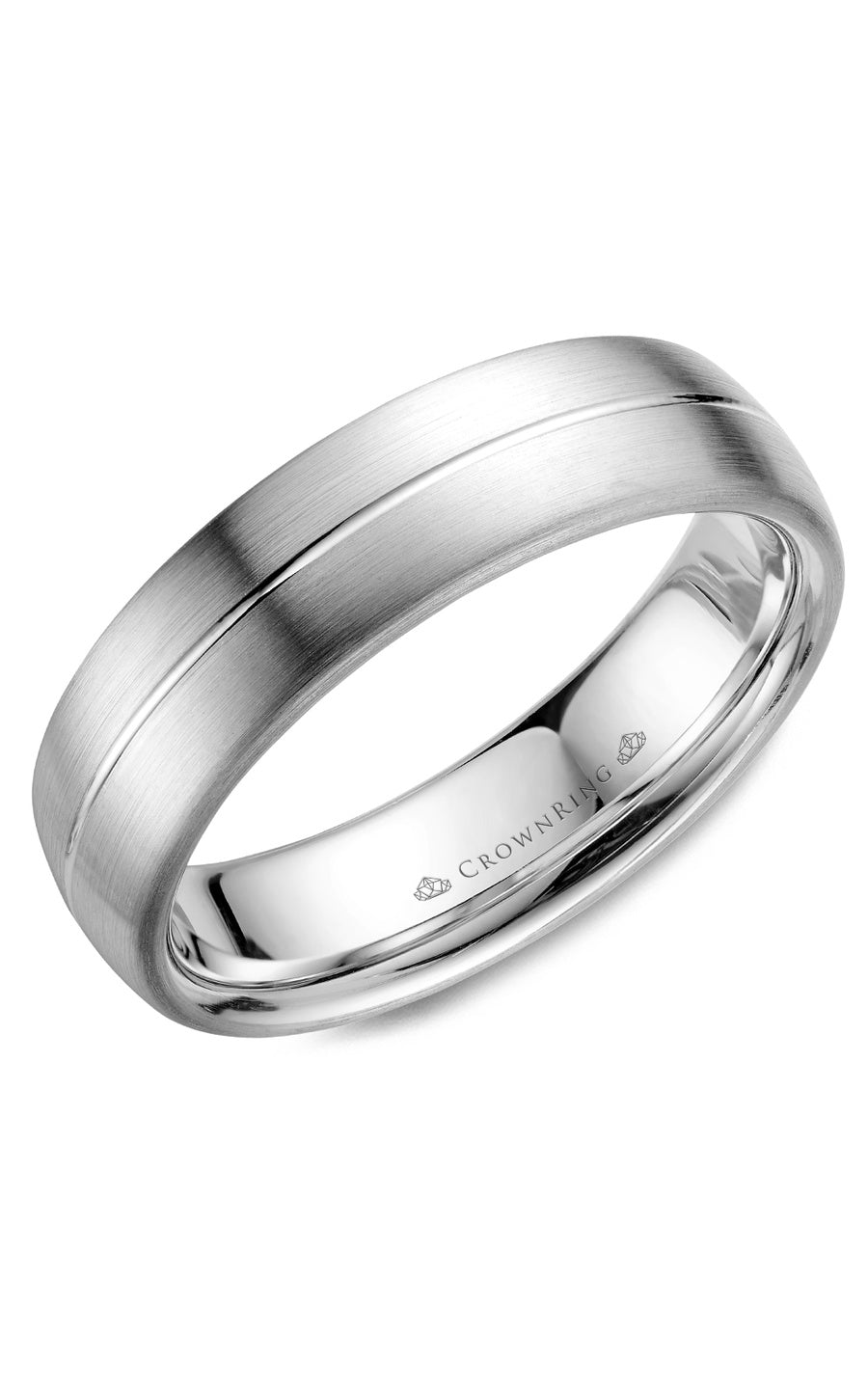 A 6.00mm Crownring Wedding Band in White Gold