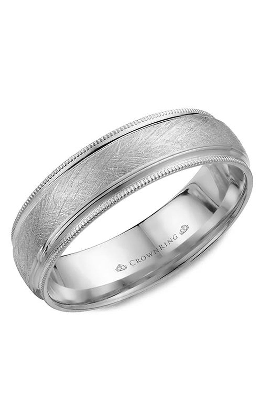 A 6.00mm Crownring Wedding Band in White Gold