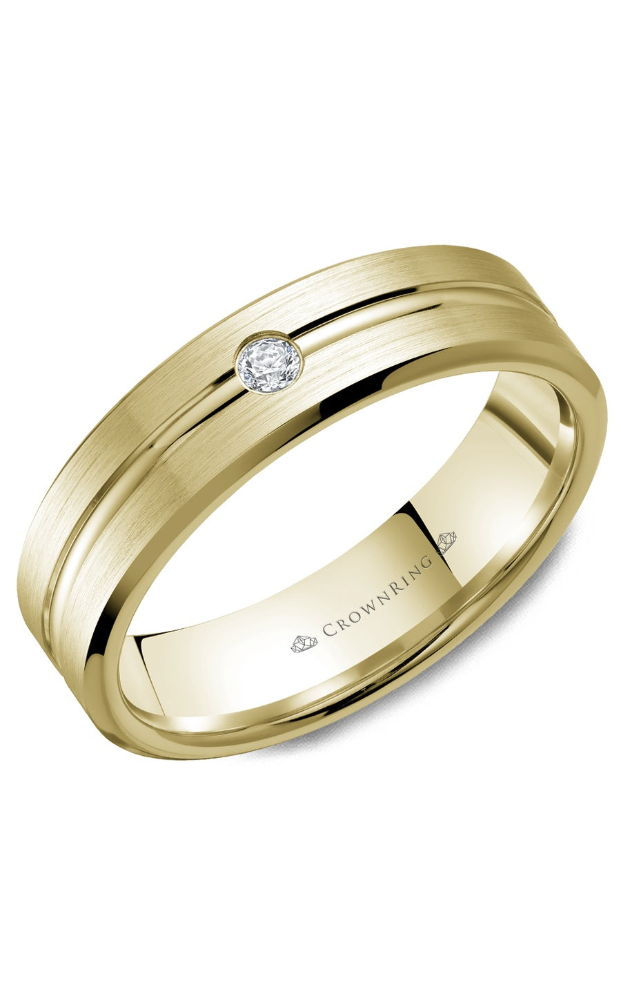 A 6.00mm Crownring Wedding Band in White Gold With 1 RD, TCW 0.05ct