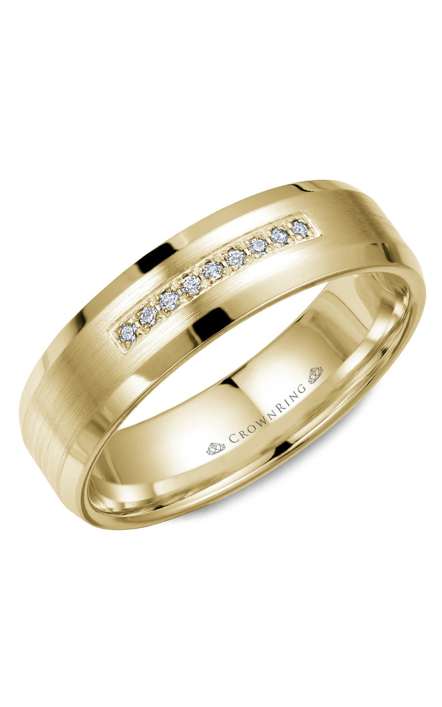 A 6.00mm Crownring Wedding Band in White Gold With 9 RD, TCW 0.06ct