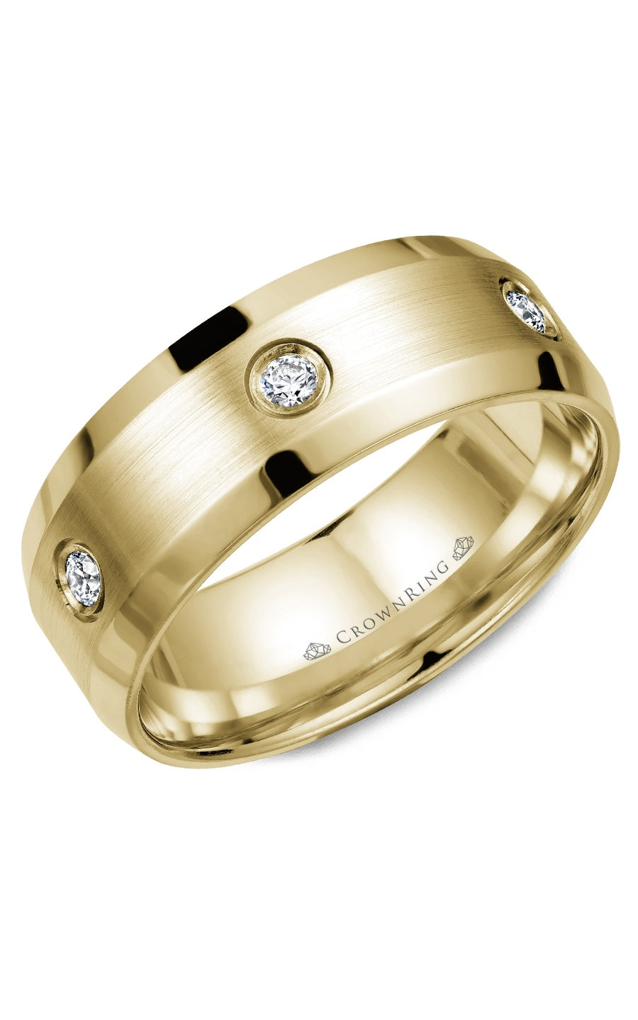 A 8.00mm Crownring Wedding Band in White Gold With 6 RD, TCW 0.24ct
