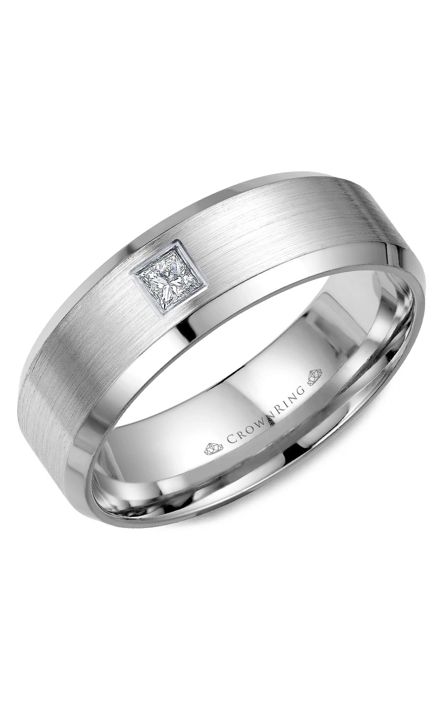 A 7.00mm Crownring Wedding Band in White Gold With 1 PR, TCW 0.10ct
