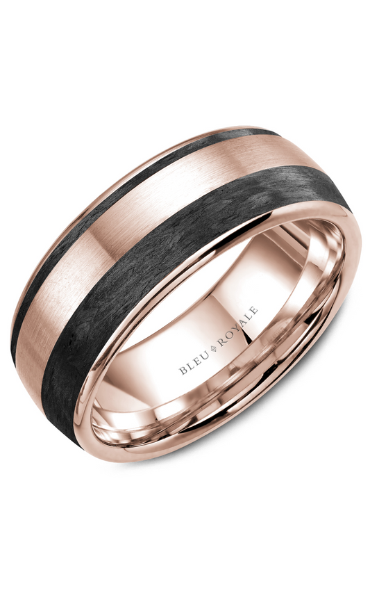 18K Rose Gold and Black Carbon Gents Wedding Band