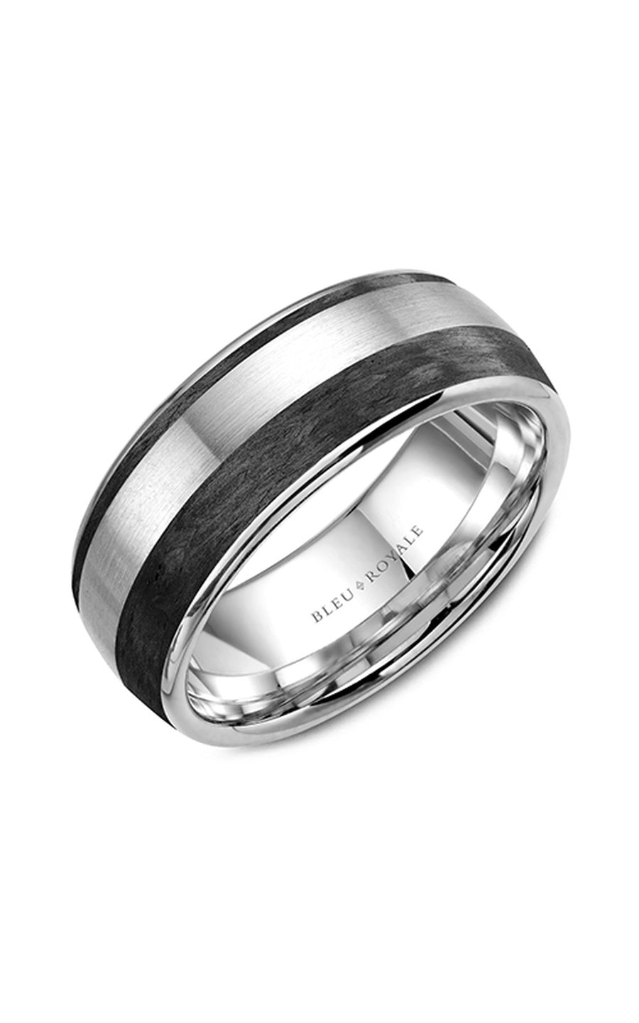 18K White Gold and Black Carbon Gents Wedding Band