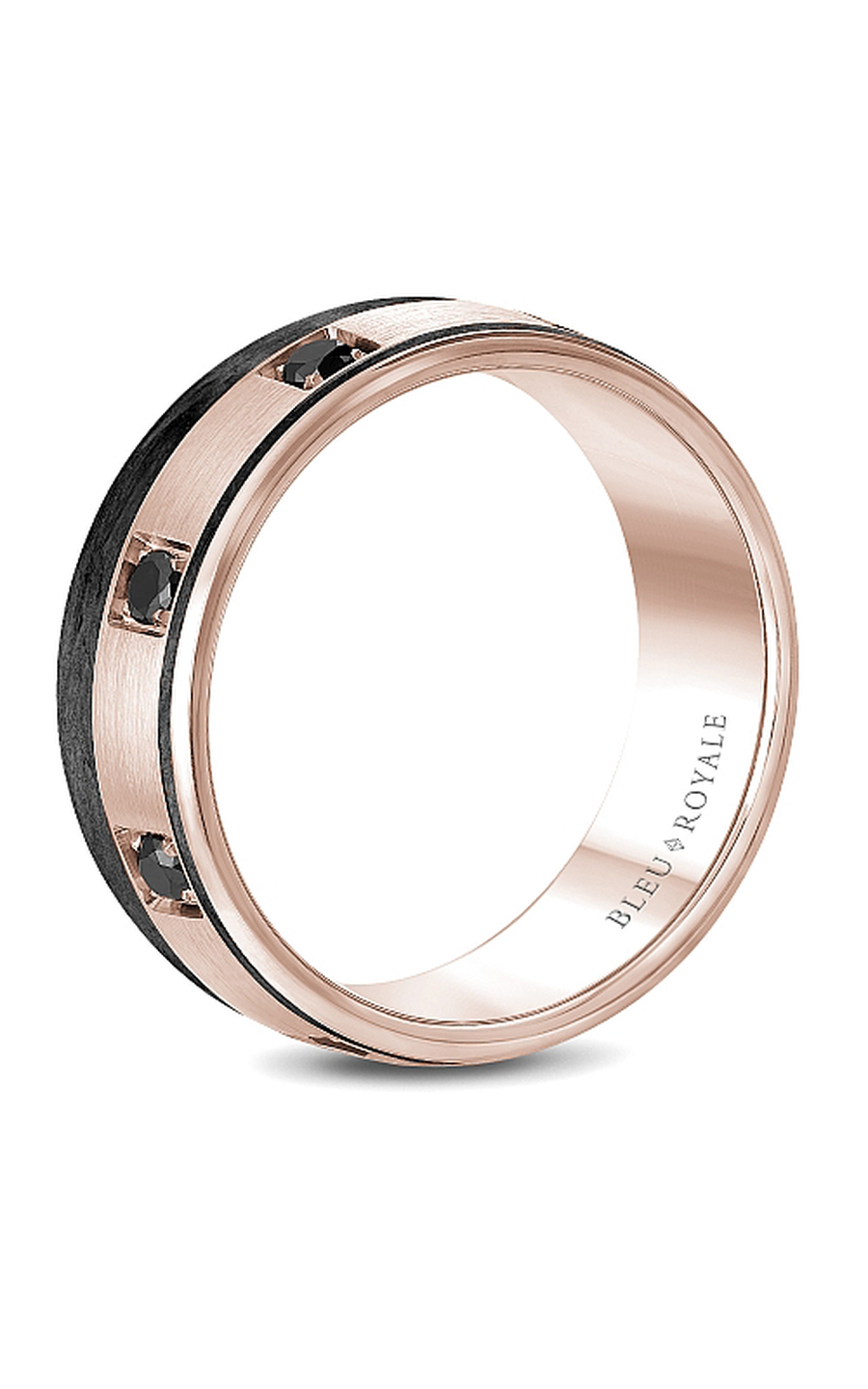 14K Rose Gold and Black Carbon Gents Round Wedding Band