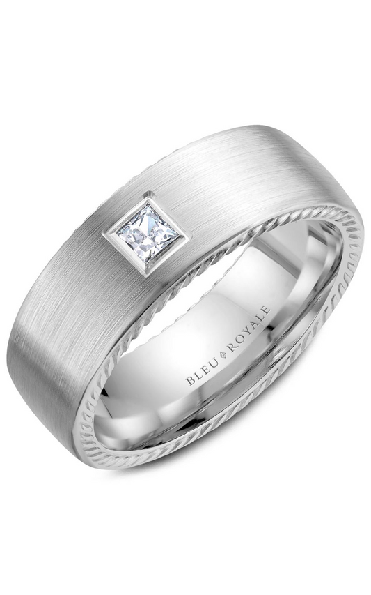 14K White Gold Gents Princess Wedding Band