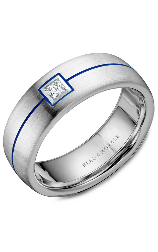 14K White Gold Gents Princess Wedding Band