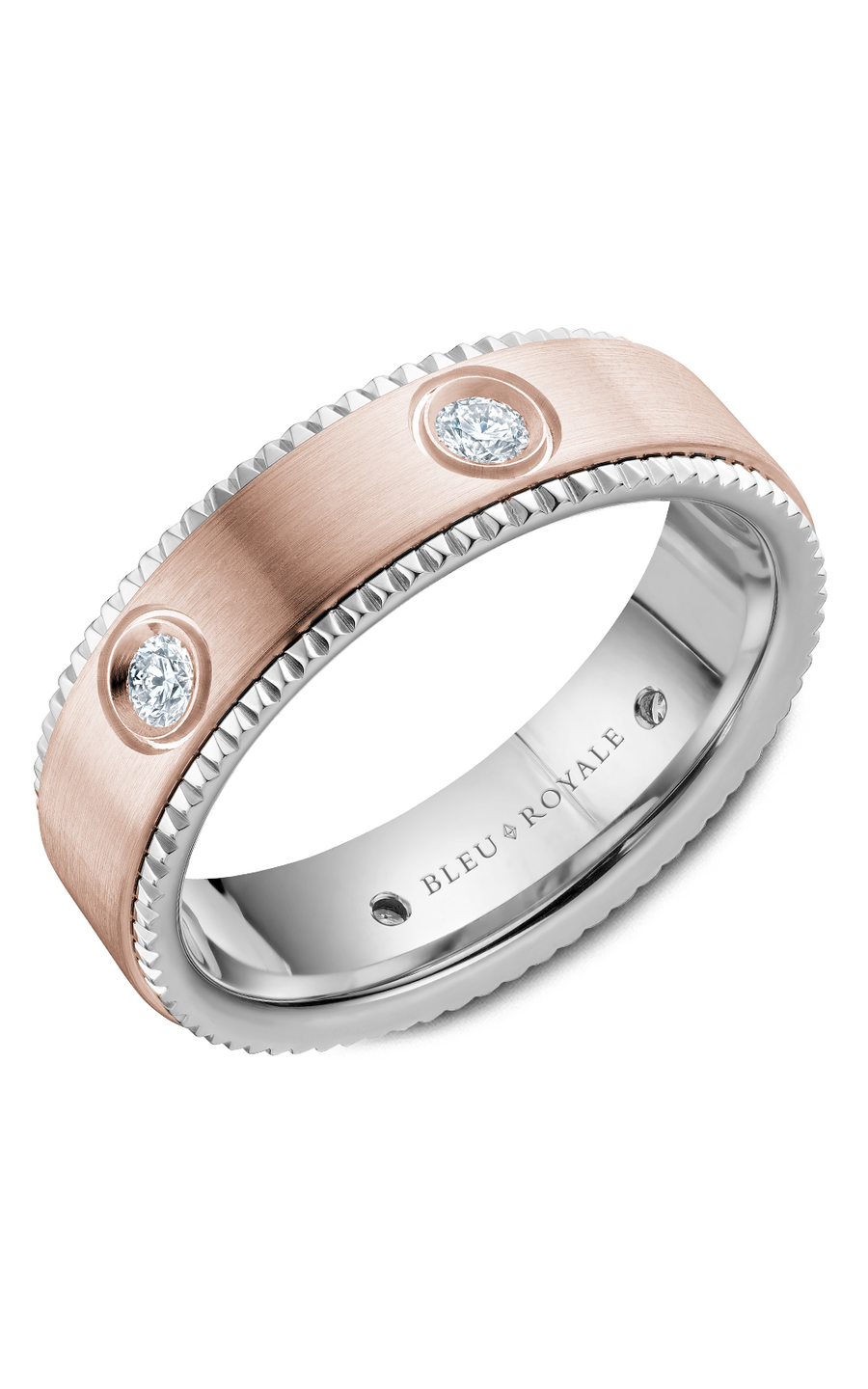 18K Rose Gold and 18K White Gold Gents Round Wedding Band