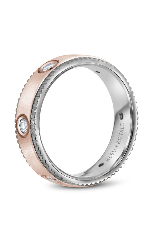 18K Rose Gold and 18K White Gold Gents Round Wedding Band