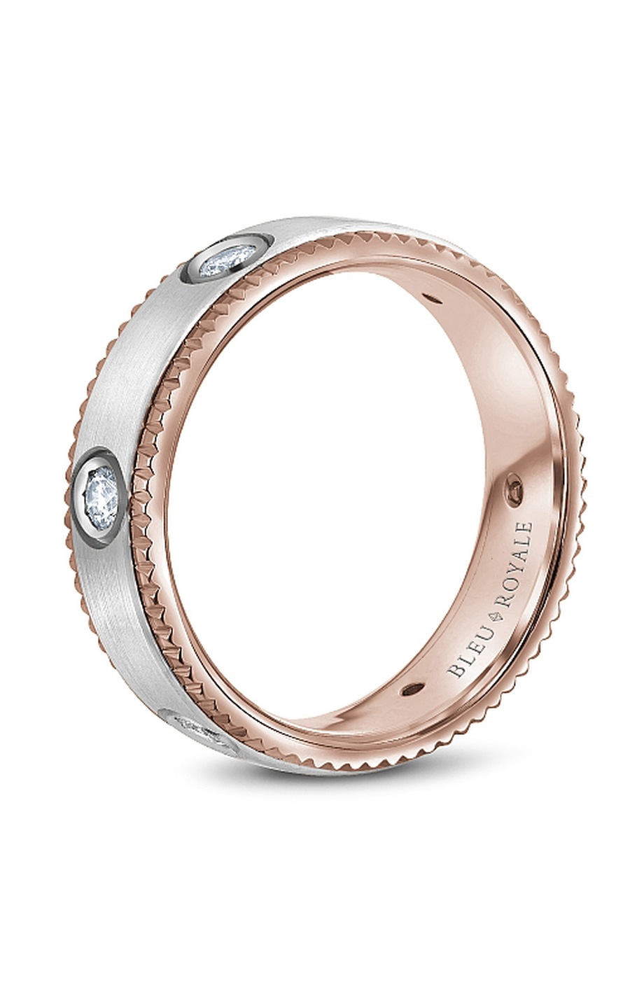 14K Rose Gold and 14K White Gold Gents Round Wedding Band