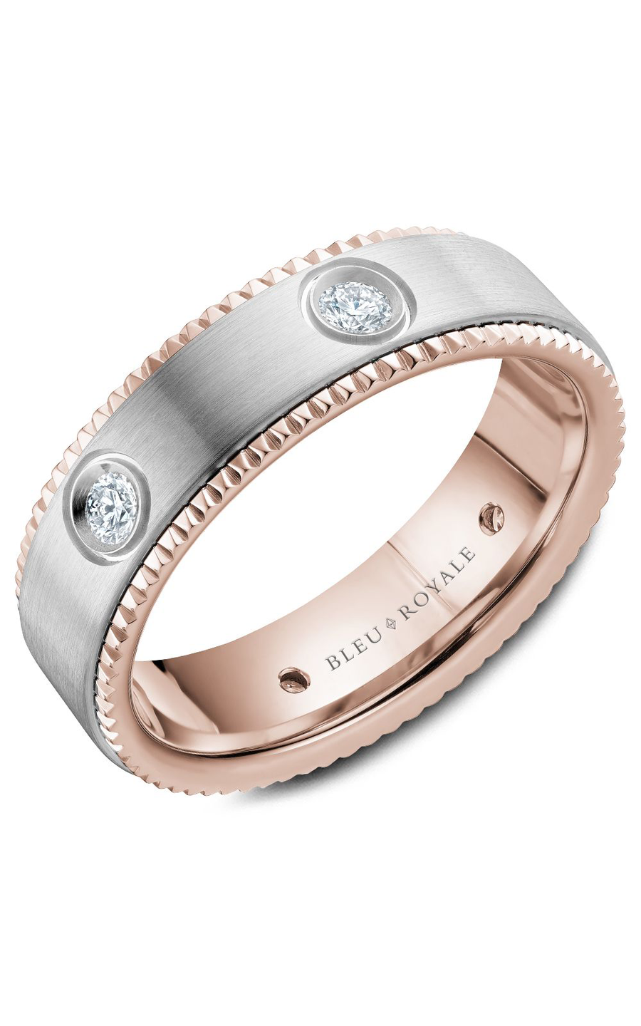18K Rose Gold and 18K White Gold Gents Round Wedding Band