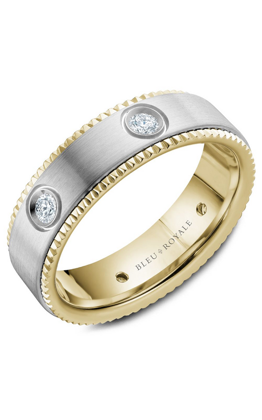 18K White Gold and 18K Yellow Gold Gents Round Wedding Band