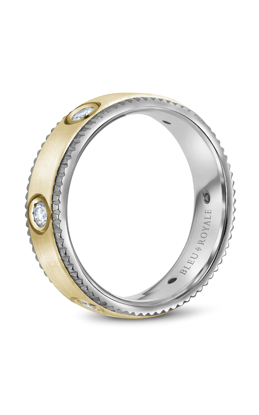 14K White Gold and 14K Yellow Gold Gents Round Wedding Band