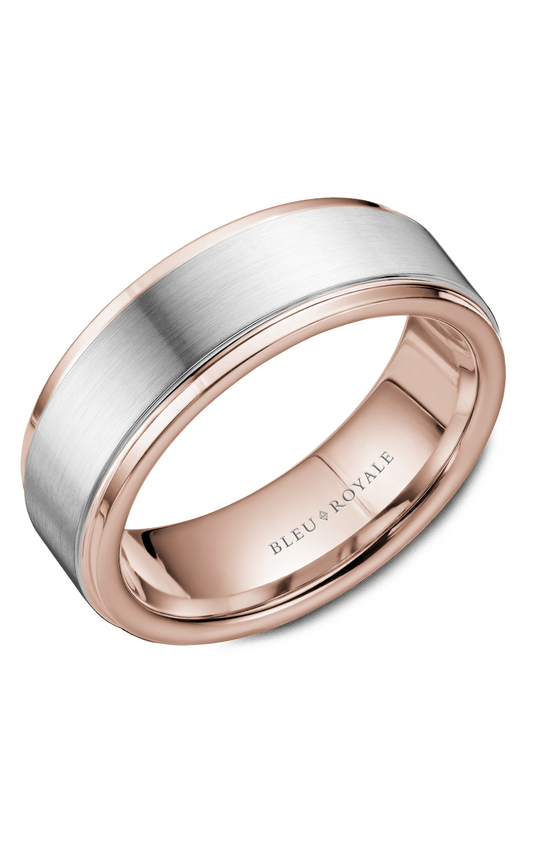 18K Rose Gold and 18K White Gold Gents Wedding Band