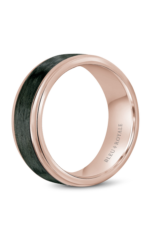 14K Rose Gold and Black Carbon Gents Wedding Band
