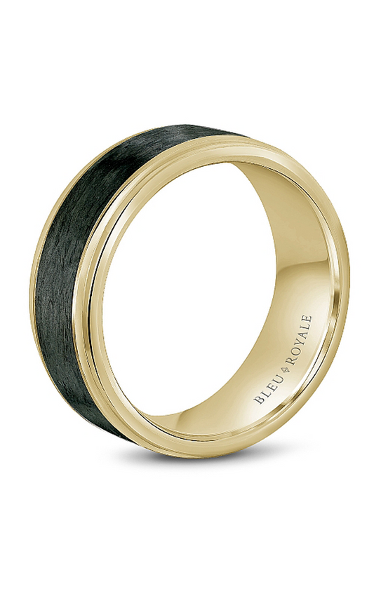 14K Yellow Gold and Black Carbon Gents Wedding Band