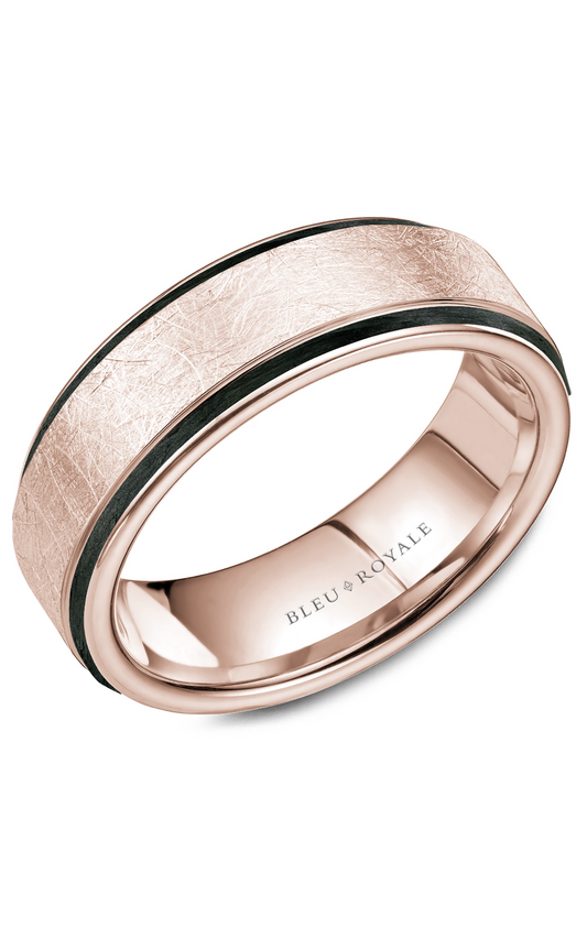 18K Rose Gold and Enamel Gents Wedding Band