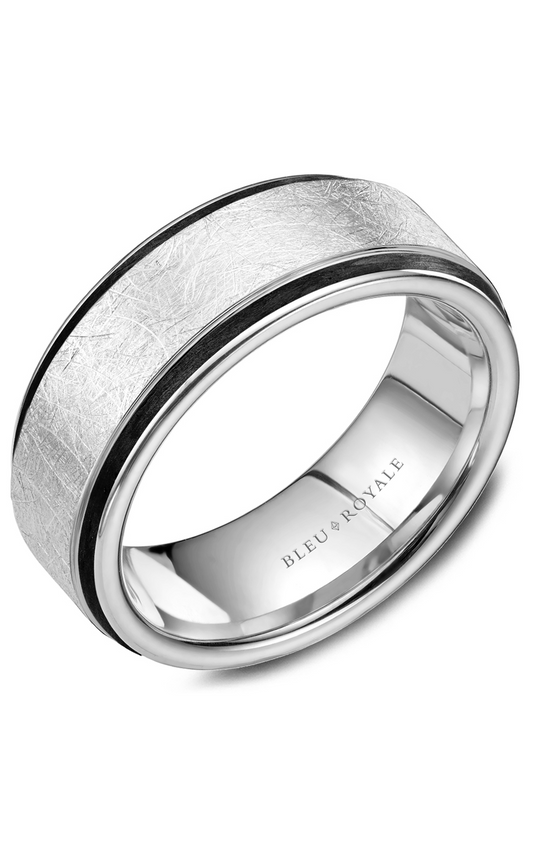 14K White Gold and Black Carbon Gents Wedding Band
