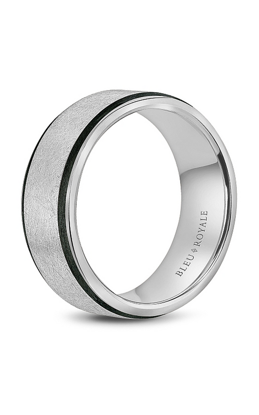 14K White Gold and Black Carbon Gents Wedding Band