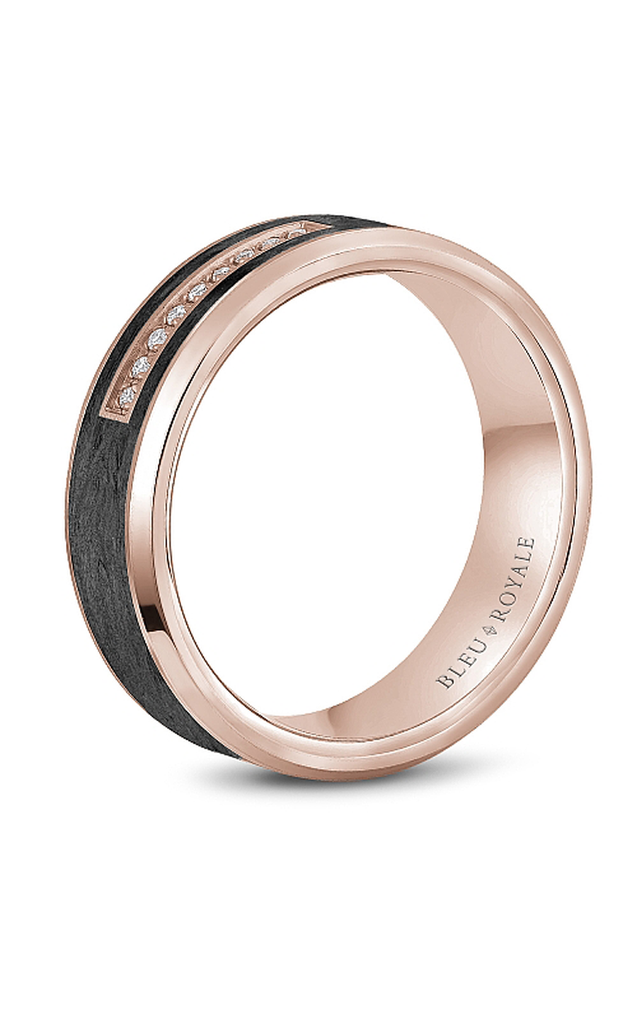 14K Rose Gold and Black Carbon Gents Round Wedding Band