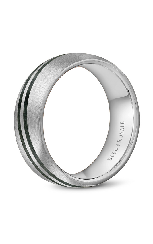 14K White Gold and Black Carbon Gents Wedding Band