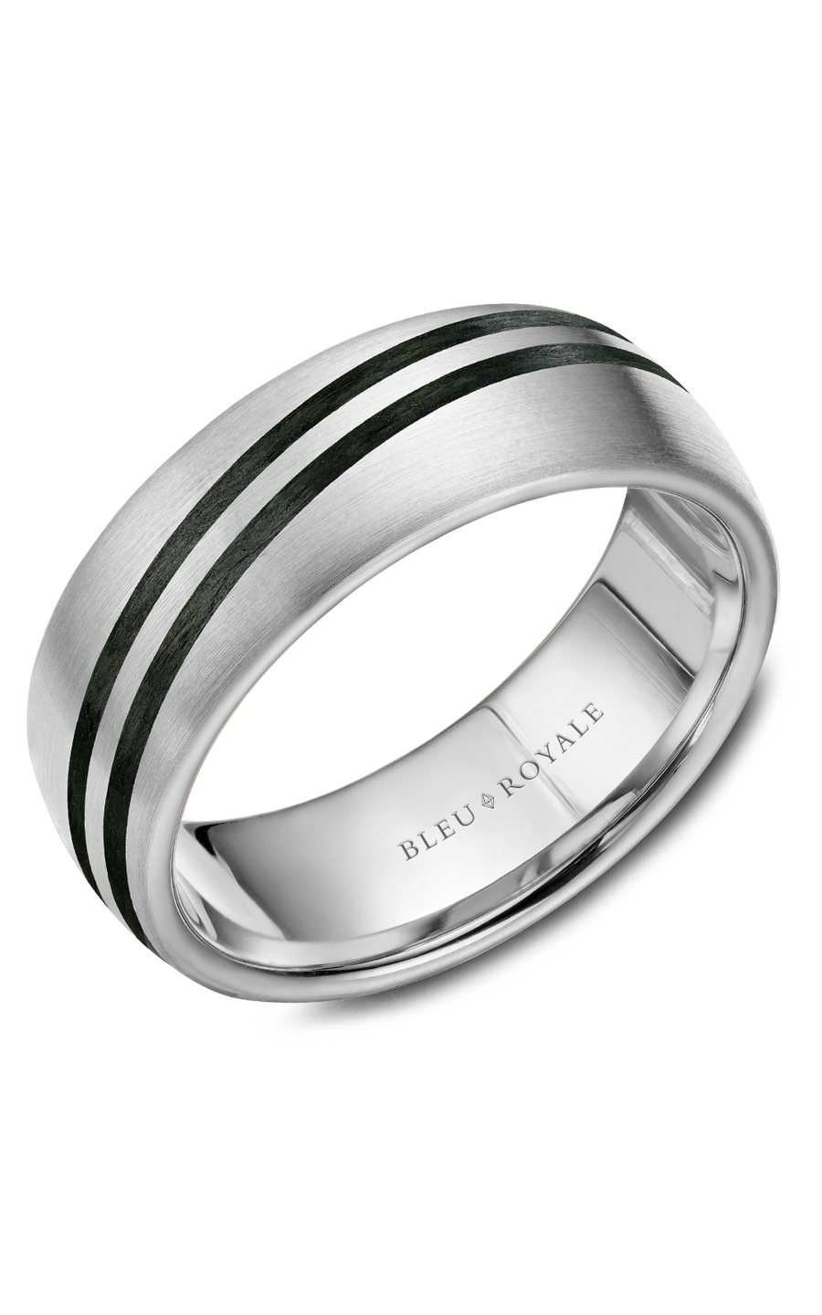 18K White Gold and Black Carbon Gents Wedding Band